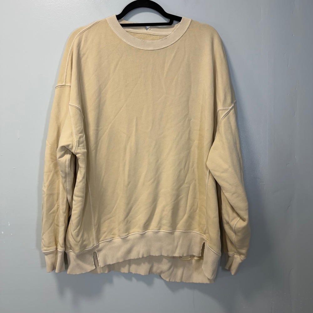 Aerie Oversized Distressed Crewneck Sweatshirt Yellow Medium 12945